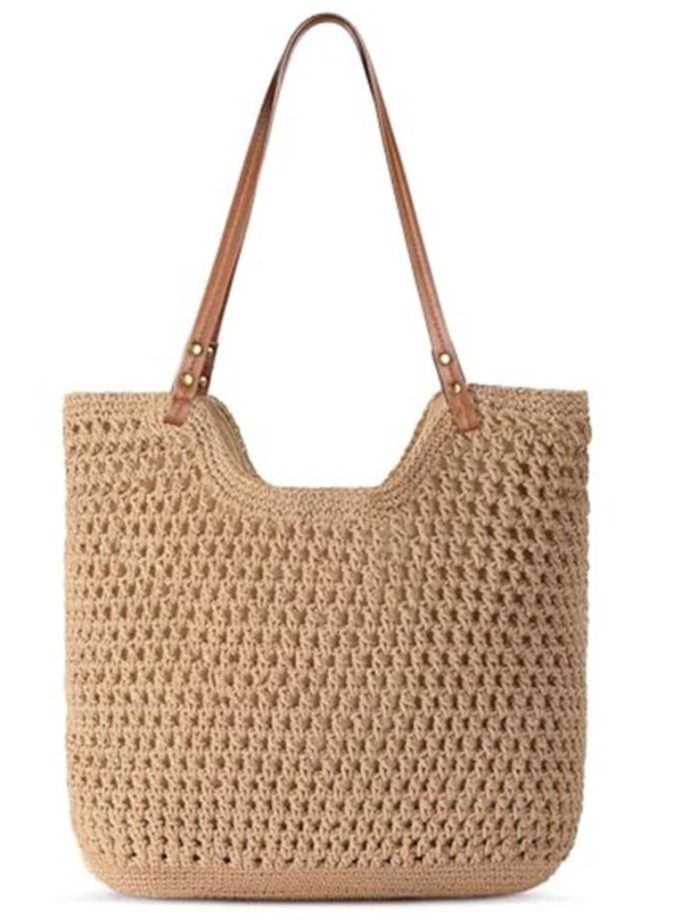 Crochet Beach Bag Summer Woven Tote Bag with Lining Soft Purse